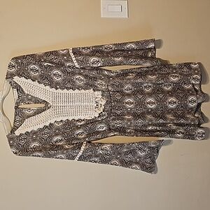 Altar'd‎ State Belle Long-Sleeve Mini Dress Size S Olive Green/Cream